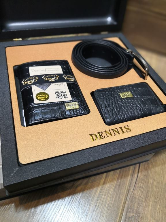 خرید ست کیف پول چرم گاوی طبیعی کرو 3تیکه نیم کتی دنیس