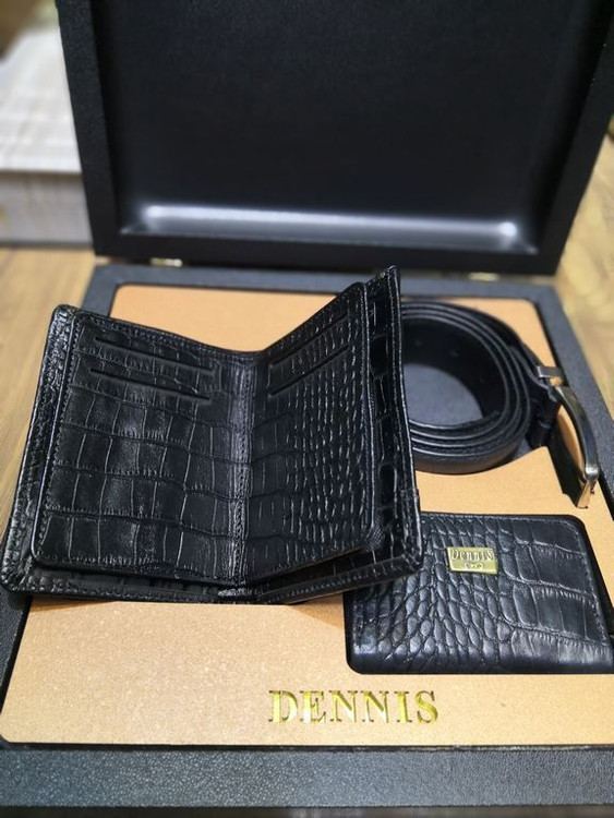 خرید ست کیف پول چرم گاوی طبیعی کرو 3تیکه نیم کتی دنیس