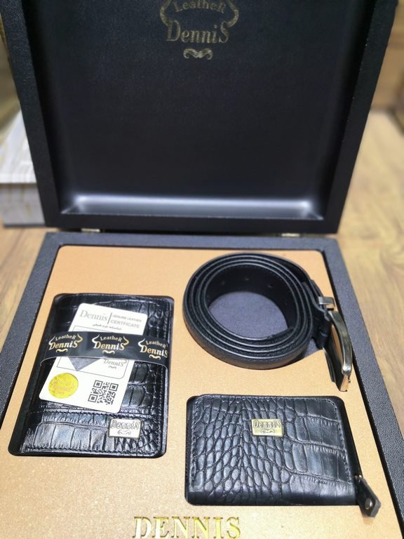 خرید ست کیف پول چرم گاوی طبیعی کرو  3تیکه نیم کتی دنیس