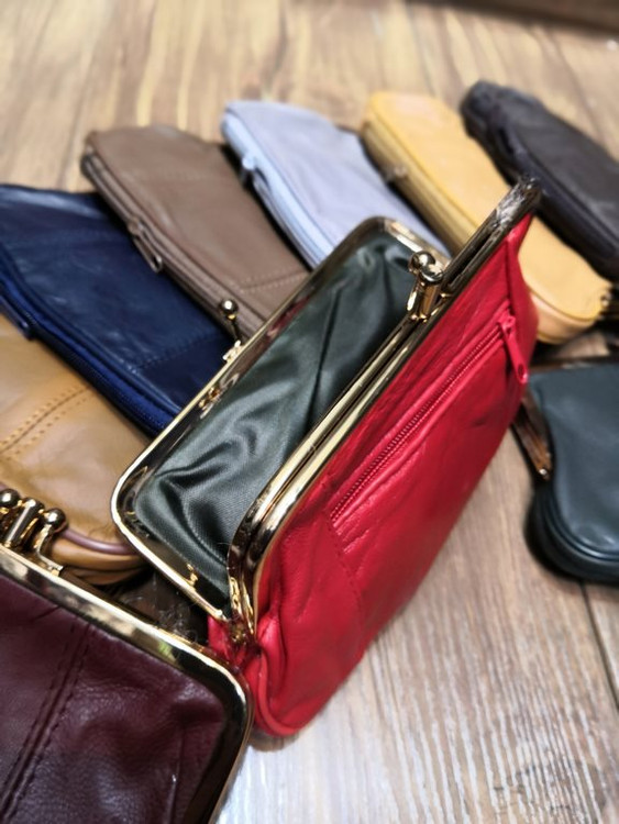 خرید کیف پول دهنه دار استیل چرم طبیعی رنگی زیر زیپی بزرگ