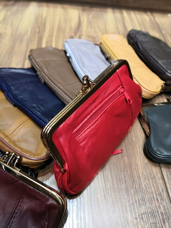 خرید کیف پول دهنه دار استیل چرم طبیعی رنگی زیر زیپی بزرگ