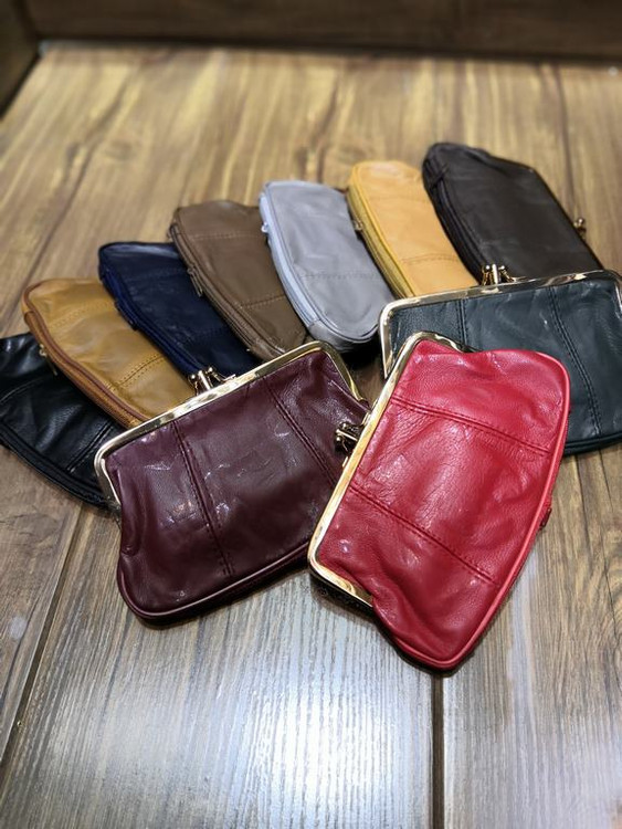 خرید کیف پول دهنه دار چرم طبیعی استیل زیر زیپی متوسط