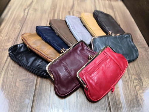 خرید کیف پول دهنه دار چرم طبیعی استیل زیر زیپی متوسط