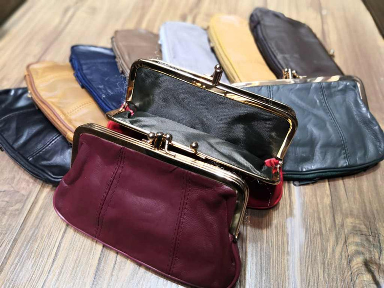 خرید کیف پول دهنه دار چرم طبیعی استیل زیر زیپی متوسط