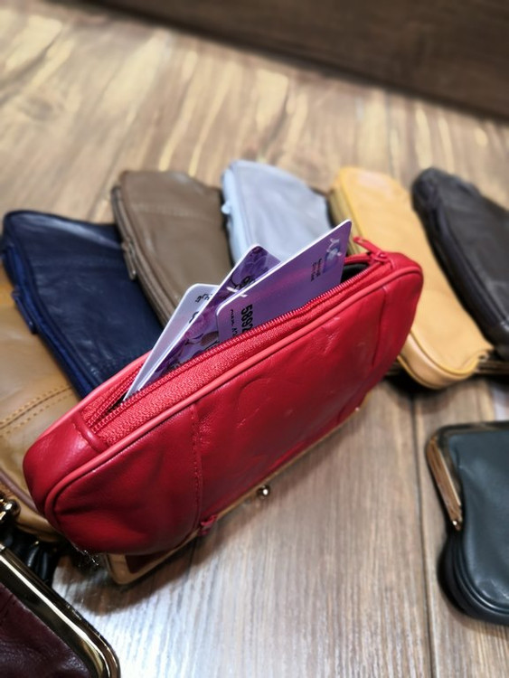 خرید کیف پول دهنه دار چرم طبیعی استیل زیر زیپی متوسط