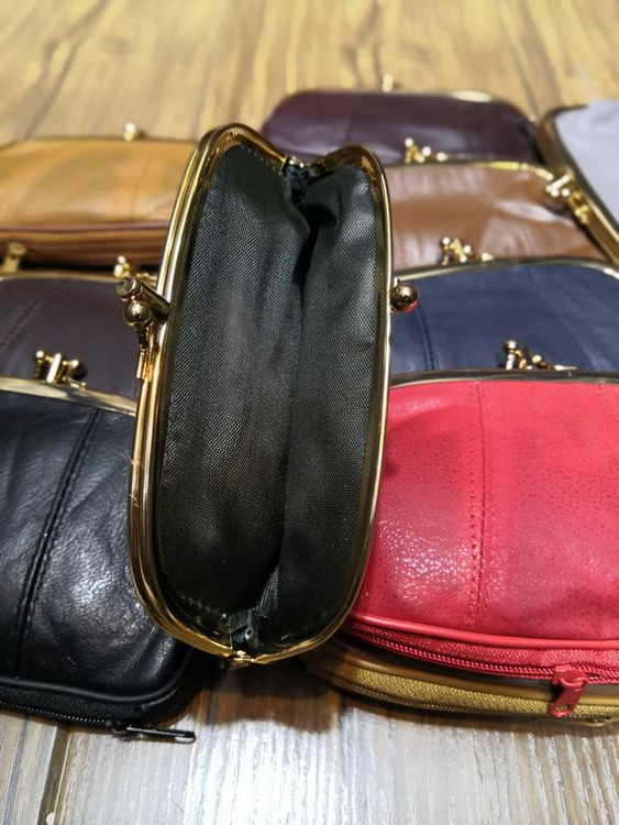 خرید کیف پول دهنه دار چرم طبیعی استیل زیر زیپی متوسط