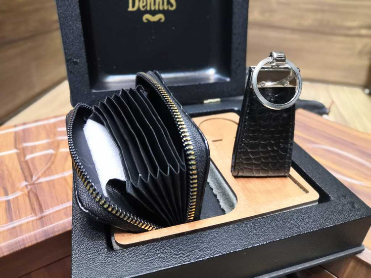 خرید ست هدیه جاکلیدی چرم و فندک ساعتی چراغ دار