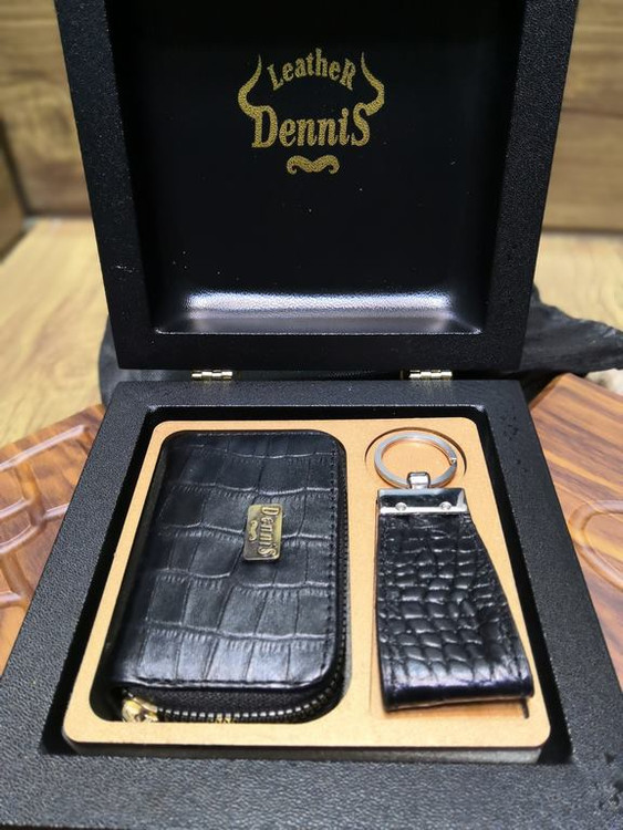 خرید ست هدیه جاکلیدی چرم و فندک ساعتی چراغ دار