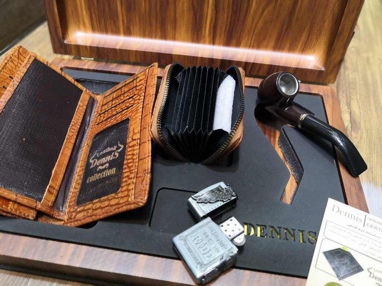 خرید ست کیف پول مردانه تمام چرم گاوی کرو فندک و پیپ دنیس