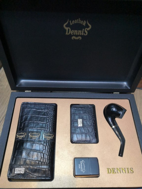 خرید ست کیف پول مردانه تمام چرم گاوی کرو فندک و پیپ دنیس