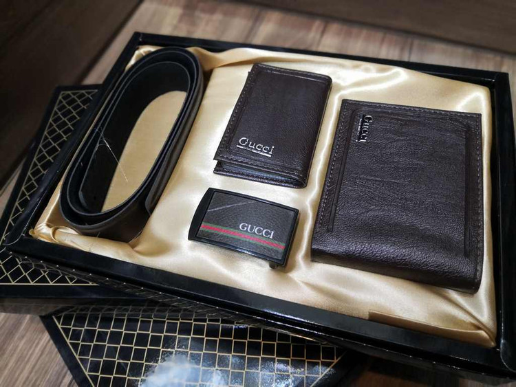 خرید ست کیف پول جیبی 3 تیکه چرم مصنوعی برند گوچی