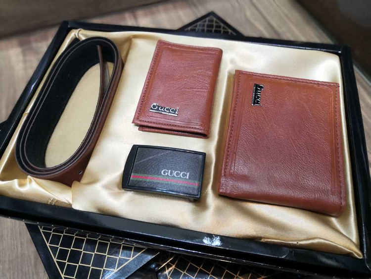 خرید ست کیف پول جیبی 3 تیکه چرم مصنوعی برند گوچی