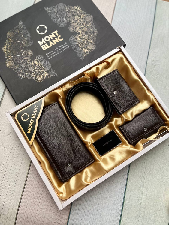 خرید ست هدیه کیف پول مردانه 4تیکه چرم مصنوعی با جعبه هاردباکس دو طبقه برند مونت