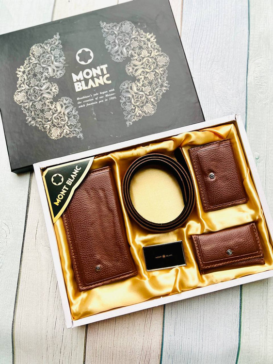 خرید ست هدیه کیف پول مردانه 4تیکه چرم مصنوعی با جعبه هاردباکس دو طبقه برند مونت