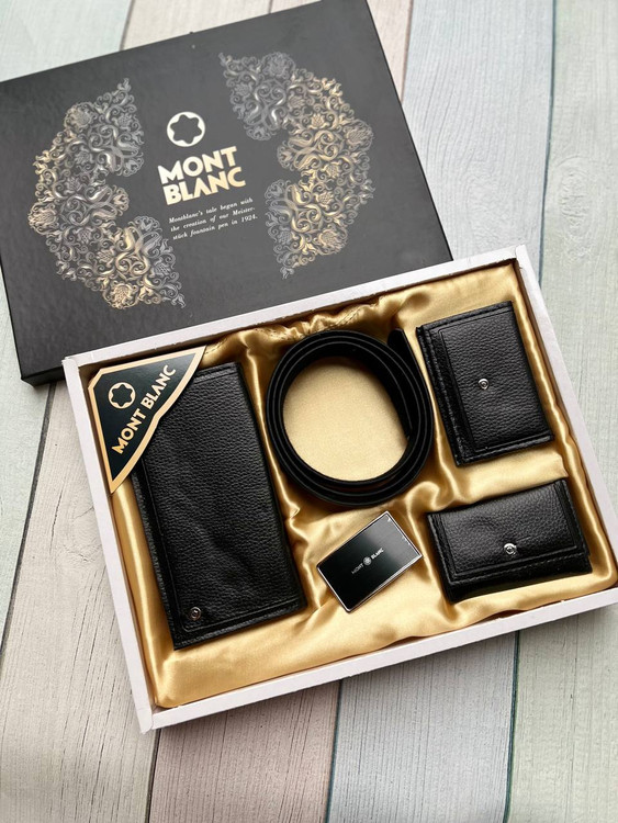 خرید ست هدیه کیف پول مردانه 4تیکه چرم مصنوعی با جعبه هاردباکس دو طبقه برند مونت