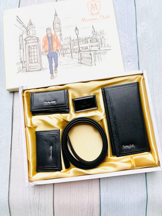 خرید ست هدیه کیف پول مردانه 4تیکه چرم مصنوعی با جعبه هاردباکس دو طبقه برند ماسیمو دیوتی