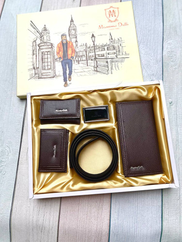 خرید ست هدیه کیف پول مردانه 4تیکه چرم مصنوعی با جعبه هاردباکس دو طبقه برند ماسیمو دیوتی