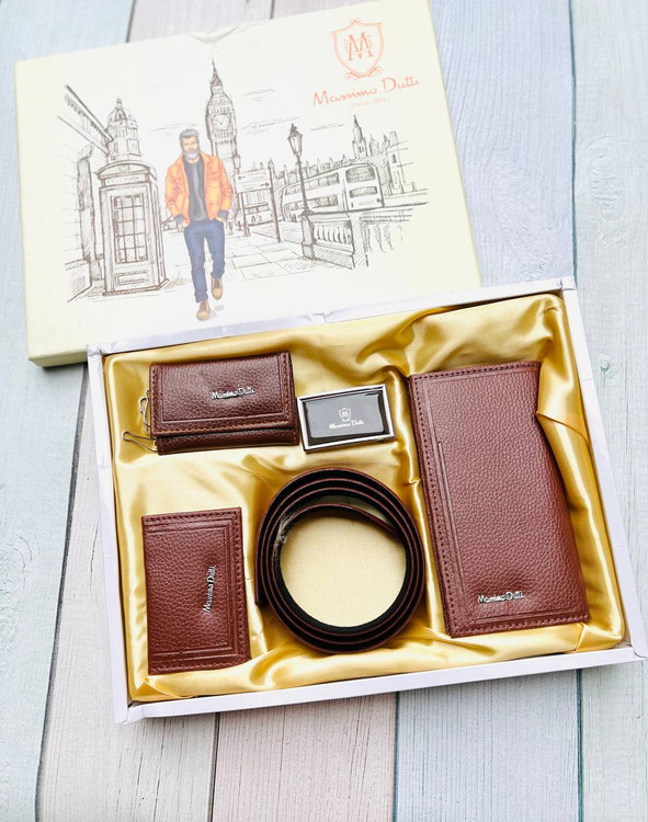 خرید ست هدیه کیف پول مردانه 4تیکه چرم مصنوعی با جعبه هاردباکس دو طبقه برند ماسیمو دیوتی