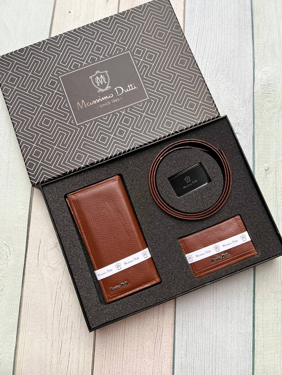 خرید ست هدیه کیف پول مردانه3 تیکه چرم مصنوعی با جعبه هاردباکس برند ماسیمو دیوتی