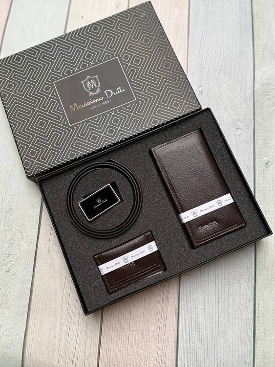 خرید ست هدیه کیف پول مردانه3 تیکه چرم مصنوعی با جعبه هاردباکس برند ماسیمو دیوتی