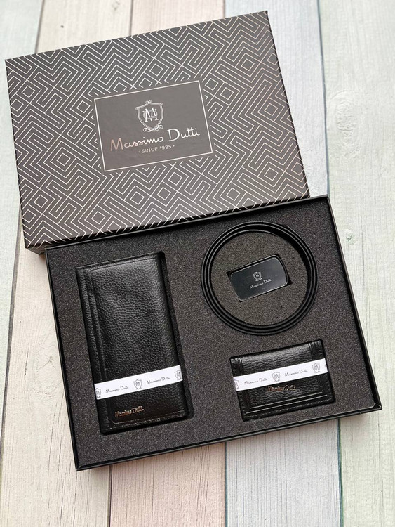 خرید ست هدیه کیف پول مردانه3 تیکه چرم مصنوعی با جعبه هاردباکس برند ماسیمو دیوتی