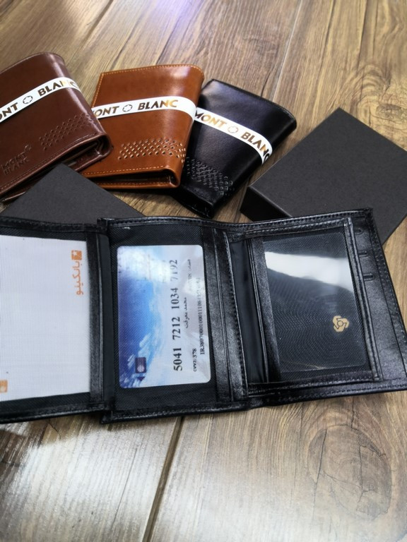 خرید کیف پول جیبی چرم گاوی طبیعی مدل کتابی طرح دار برند مونت